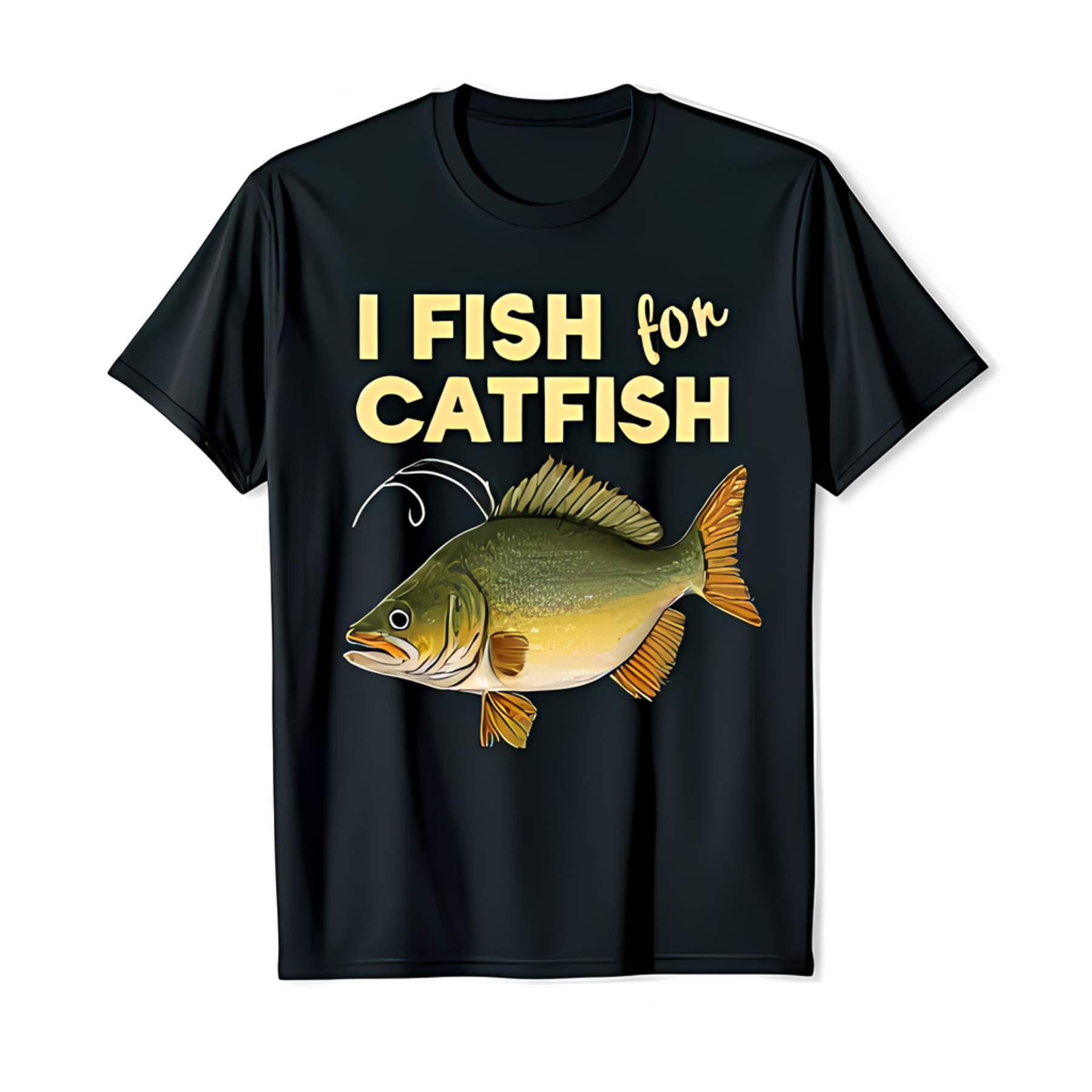 Black TShirt with Colorful Catfish Graphic 'I Fish for Catfish' Design
