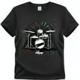 Black TShirt with Colorful Drum Set Graphic and Stylish Drums Text
