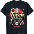 thumbnail image 1 of Black T-Shirt with Colorful Gaming Controller Graphic & 'Teech Gaming' Design, 1 of 5