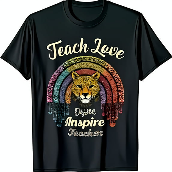 Black T-Shirt with Colorful Graphic Teach Love Inspire