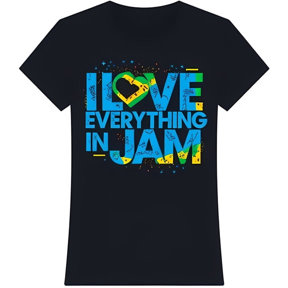 Black T-Shirt with Colorful 'I Love Everything in JAM' Graphic Design
