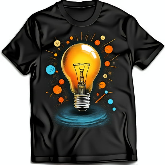 Black T-Shirt with Colorful Lightbulb Graphic Inspiring Design