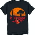 thumbnail image 1 of Black T-Shirt with Colorful Moon Desert Landscape & Tree Design, 1 of 5