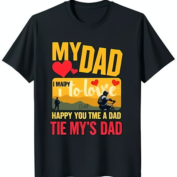 Black T-Shirt with Colorful My Dad Graphic Heart Design