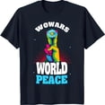 thumbnail image 1 of Black T-Shirt with Colorful Peace Sign Hand & Flower WOWARS WORLD PEACE Design, 1 of 5