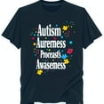 thumbnail image 1 of Black T-Shirt with Colorful Pieces and ' Awareness Proceeds Awareness' Design, 1 of 5