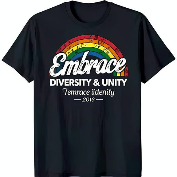 Black T-Shirt with Colorful Rainbow Arch 'Embrace Diversity & ' Design