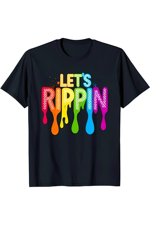 Black T-Shirt with Colorful Rainbow Dripping 'Let's Rippin' Design