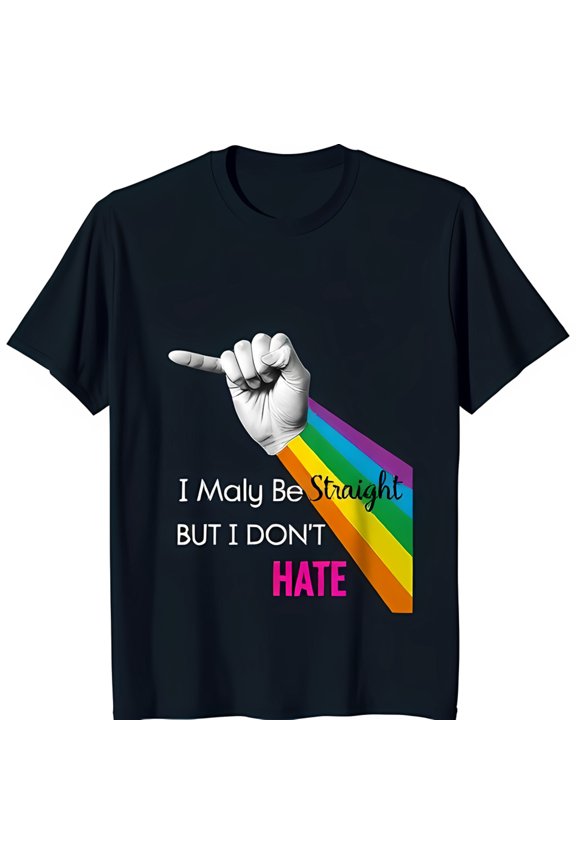 Black T-Shirt with Colorful Rainbow Graphic & Pink 'Hate' Text Unique Design