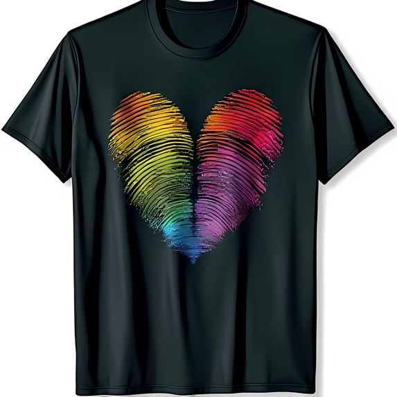 Black T-Shirt with Colorful Rainbow Heart Design Support LGBTQ Pride