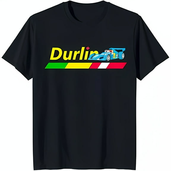 Black T-Shirt with Colorful Stripes 'Durlin' Print & Race Car Design