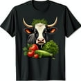 Black TShirt with Cow Graphic & Fresh Veggies Unique Farm Style Tee