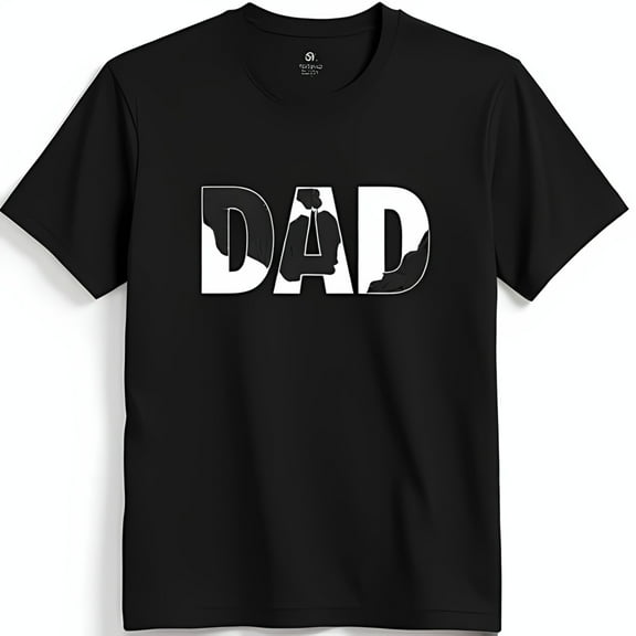 Black T-Shirt with Cow Print DAD Design Short Sleeve Tee