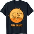 thumbnail image 1 of Black T-Shirt with Cow in Grassy Field Design and 'FARM IMAGES' Text, 1 of 5