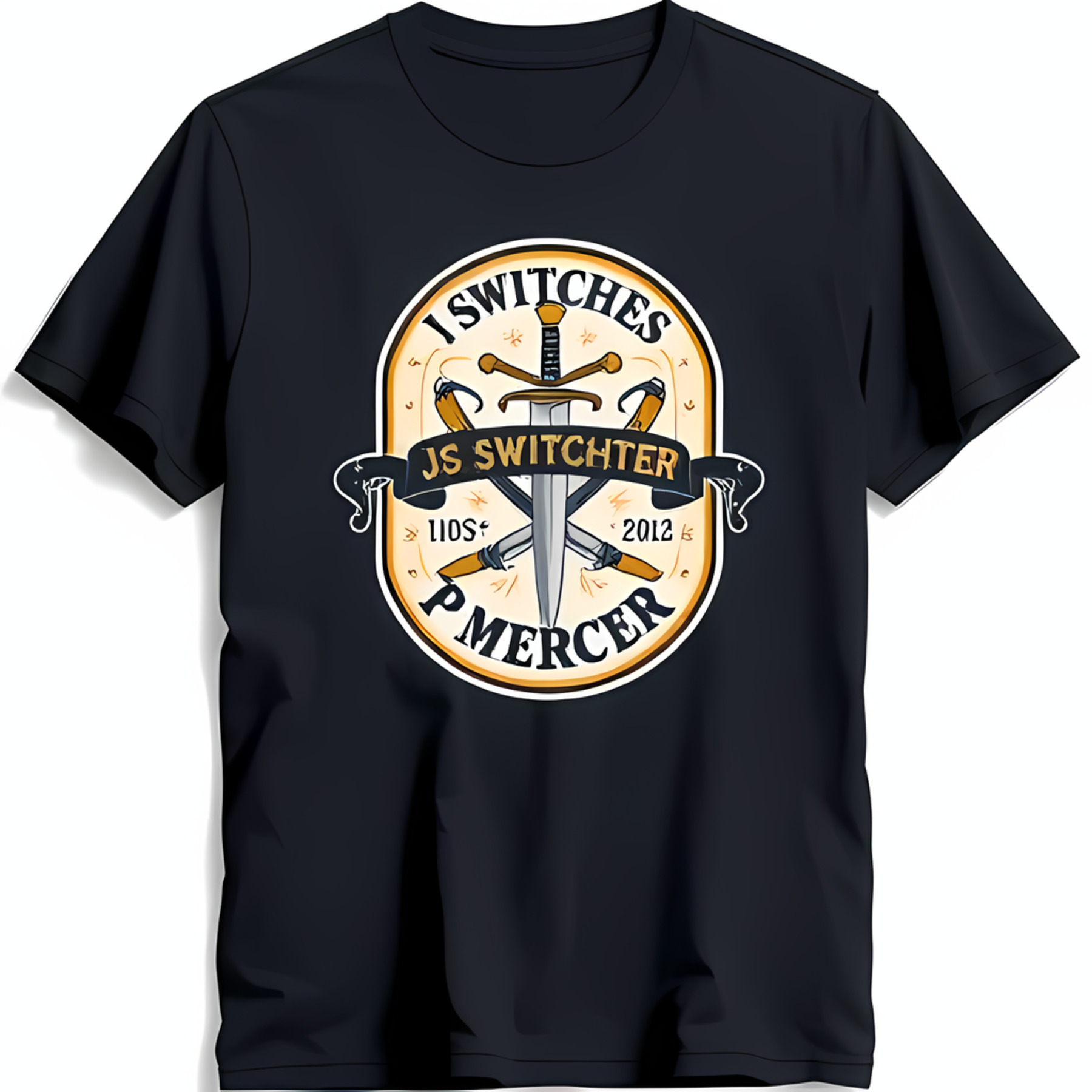 Black TShirt with Crossed Design 'I Switches JS Switcher P Mercer