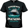 Black TShirt with Cruise Ship Graphic Husband Wife Adventure Design