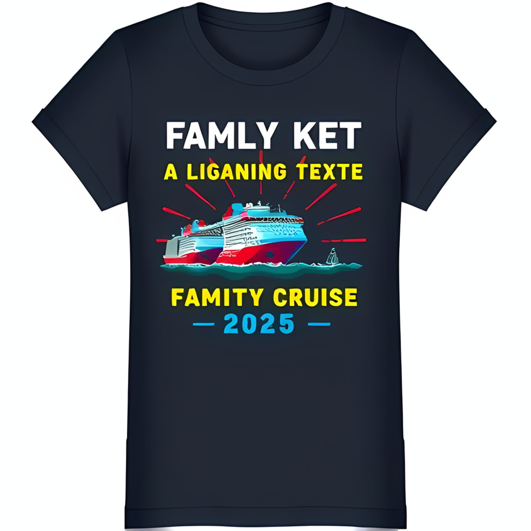 Black TShirt with Cruise Ship Graphic and 'Family Cruise 2025' Text