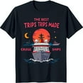 thumbnail image 1 of Black T-Shirt with Cruise Ship Sailing into Sunset 'The Best Trips' Design, 1 of 5