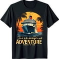 thumbnail image 1 of Black T-Shirt with Cruise Ship Sunset Graphic Adventure Teamwork Design, 1 of 5