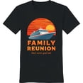 thumbnail image 1 of Black T-Shirt with Cruise Ship Sunset Graphic Family Reunion Design, 1 of 5