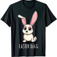 Black TShirt with Cute Cartoon Rabbit Graphic & Easter Text