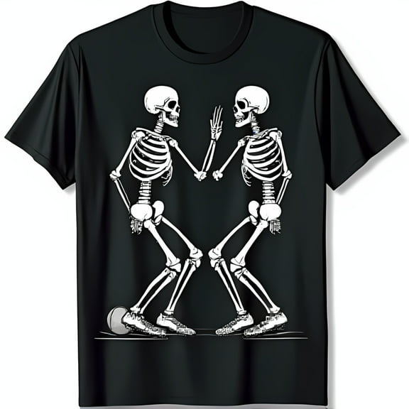 Black T-Shirt with Dancing Skeletons Graphic Unique Halloween Style