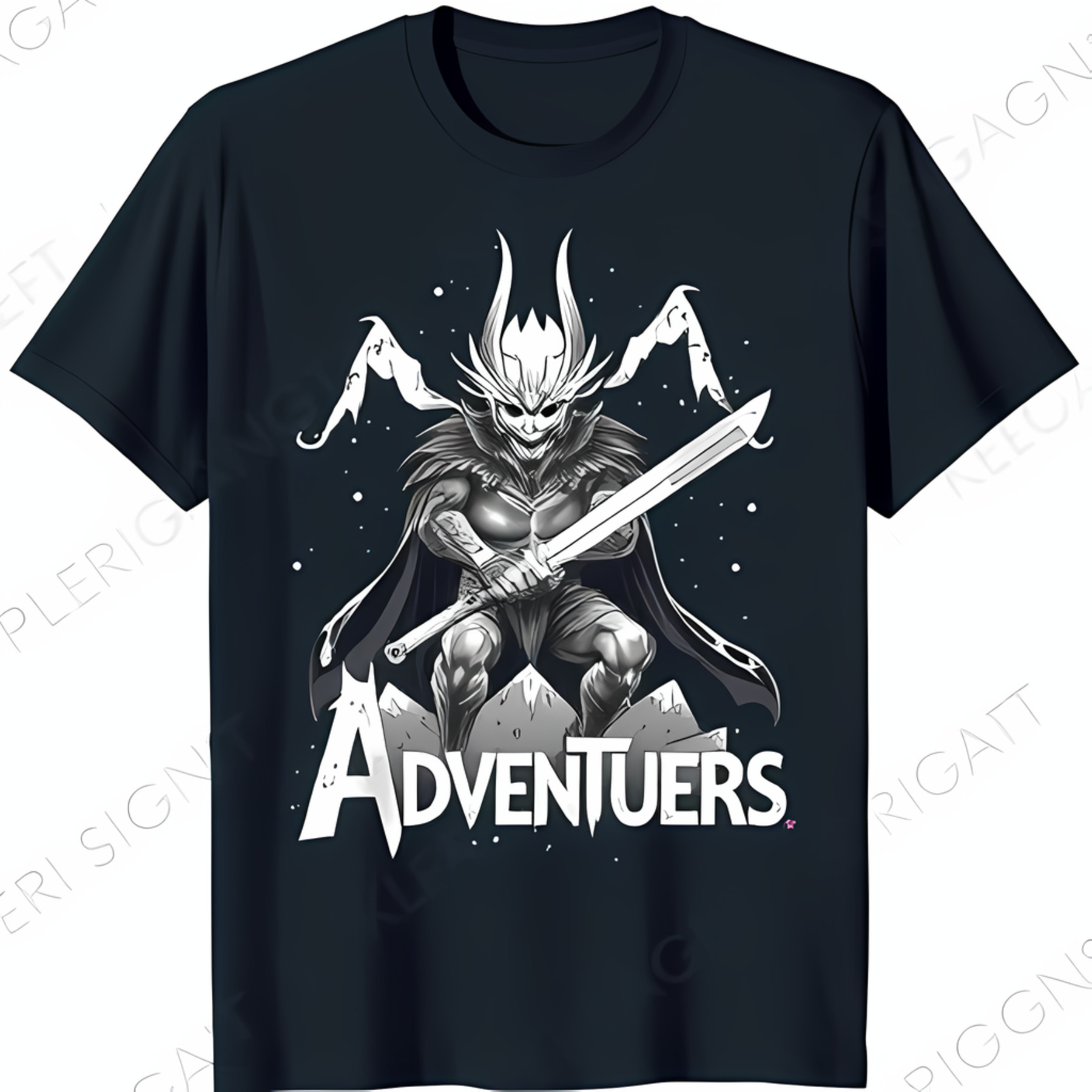 Black TShirt with Demonic Graphic & 'ADVENTURERS' Print