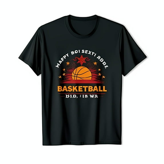 Black T-Shirt with Design Happy Boi Sexti Abide & Stars