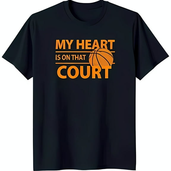 Black T-Shirt with Design 'My Heart Is On That Court'