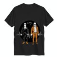 thumbnail image 1 of Black T-Shirt with Design Two Men in Suits & ECG Line, 1 of 5