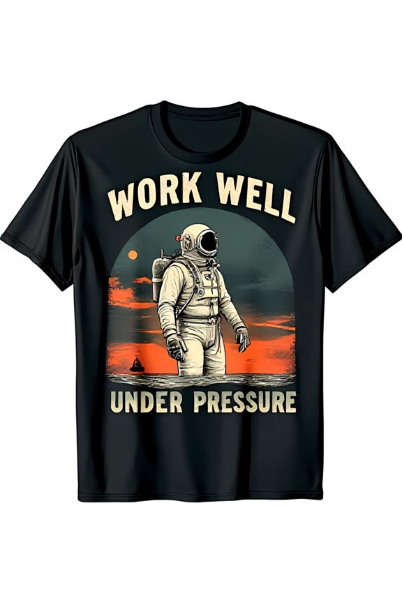 Black T-Shirt with Design on Planet Work Well Under Pressure Graphic Tee
