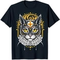 thumbnail image 1 of Black T-Shirt with Detailed Cat Head Illustration Yellow Eyes & 'GIVIO' Design, 1 of 5