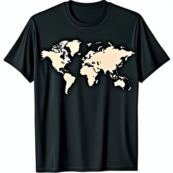 Black T-Shirt with Detailed White World Map Design Style