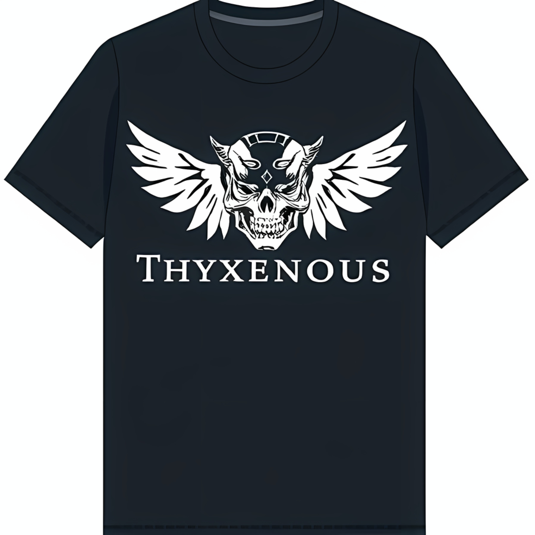Black TShirt with Detailed White and Wings Graphic THYXENOUS Design