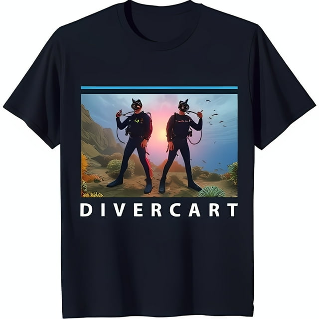 Black TShirt with Diver Graphic Ocean Scene Coral Reef & 'DIVERCART