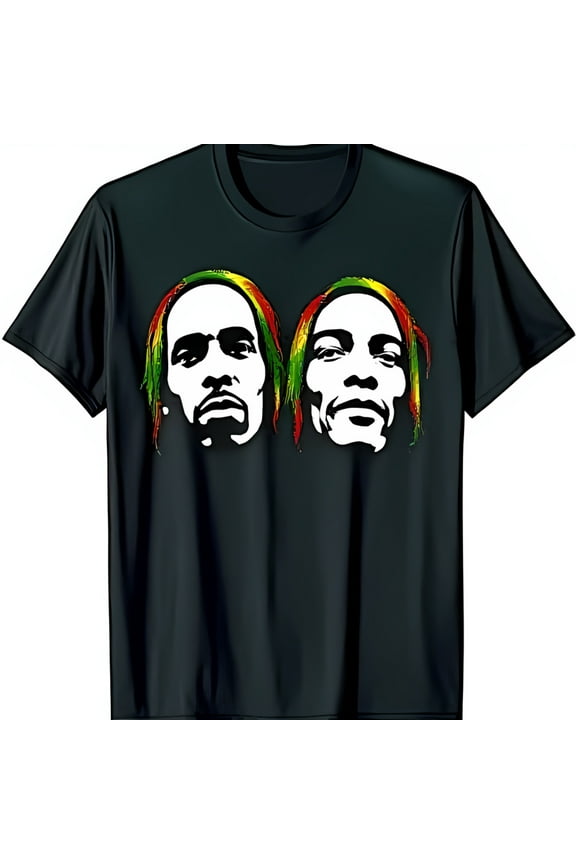 Black T-Shirt with Dreadlock Inspired Profile Faces Design Unique Art Tee