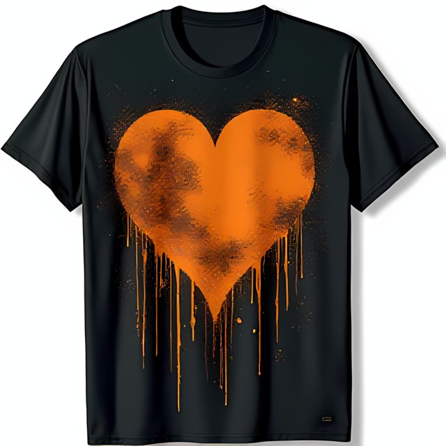 Black TShirt with Dripping Heart Graphic Unique Grunge Love Design