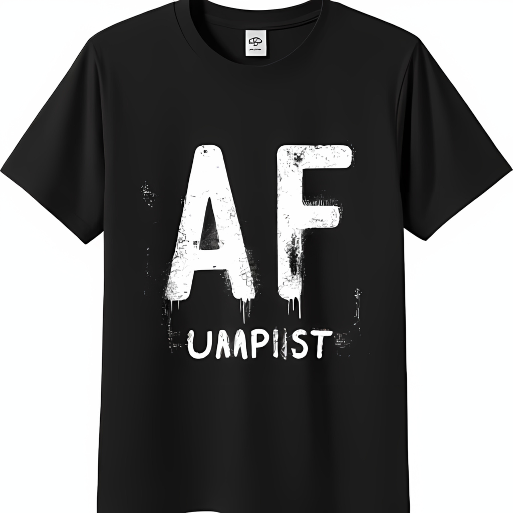 Black TShirt with Dripping Stencil Design and 'UMPIST' Text