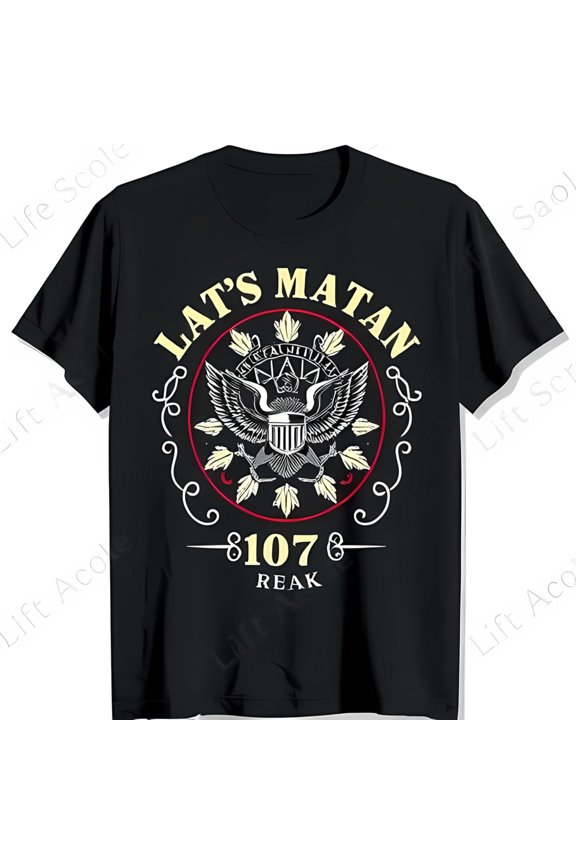 Black T-Shirt with Eagle Design 'Lat's Matan' & '8107' Print