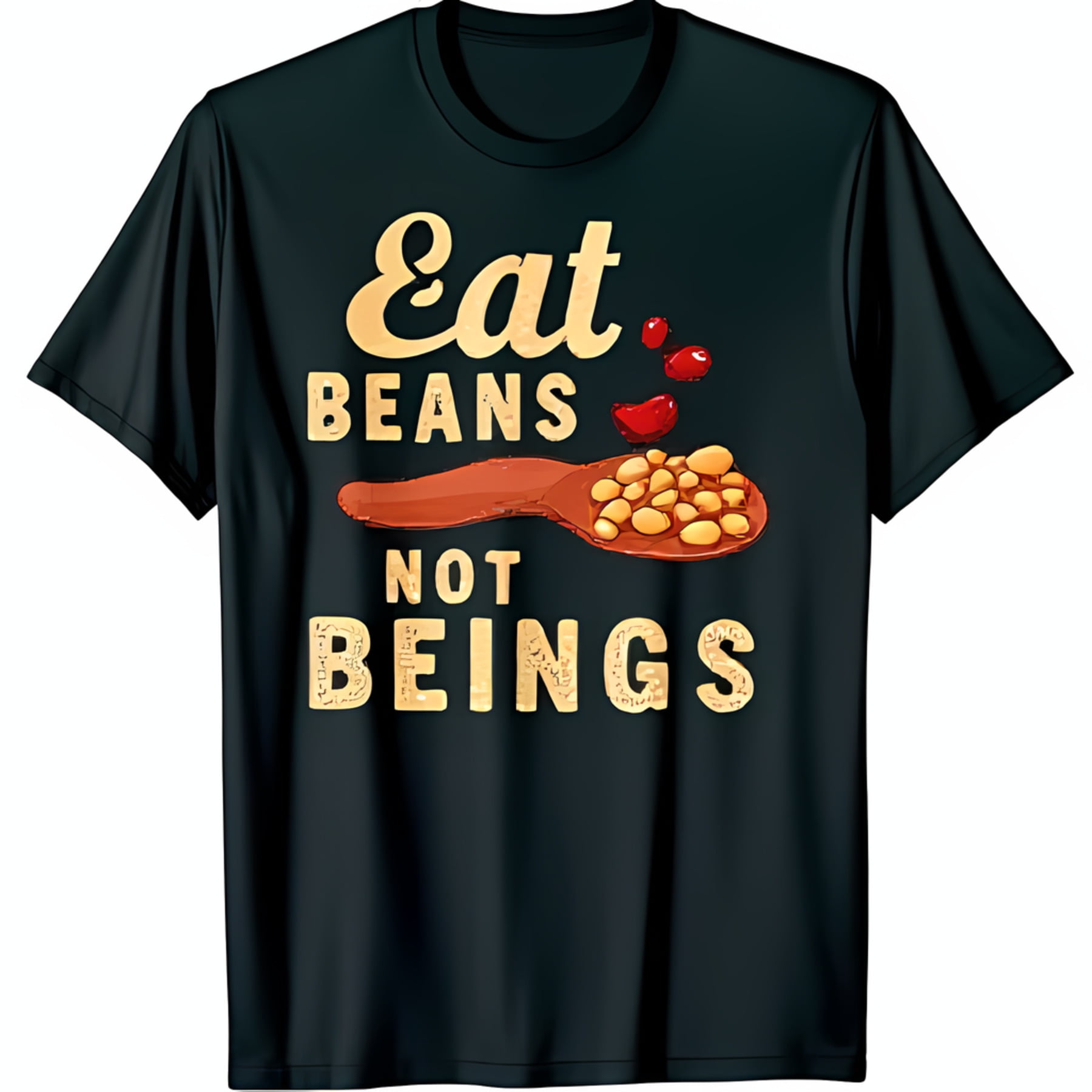 Black TShirt with 'Eat Beans Not Beings' Graphic & Design