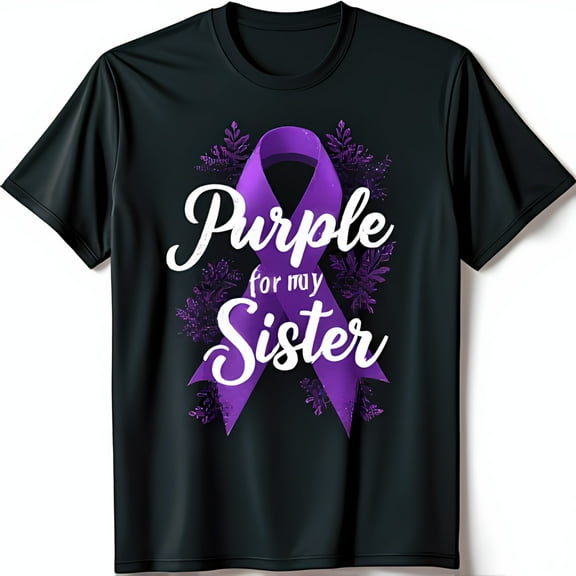 Black T-Shirt with Elegant Ribbon & Leafy Design ' for my Sister' Graphic