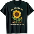 thumbnail image 1 of Black T-Shirt with Elegant Yellow Sunflower Design & All Behavior Is Communication Print, 1 of 5