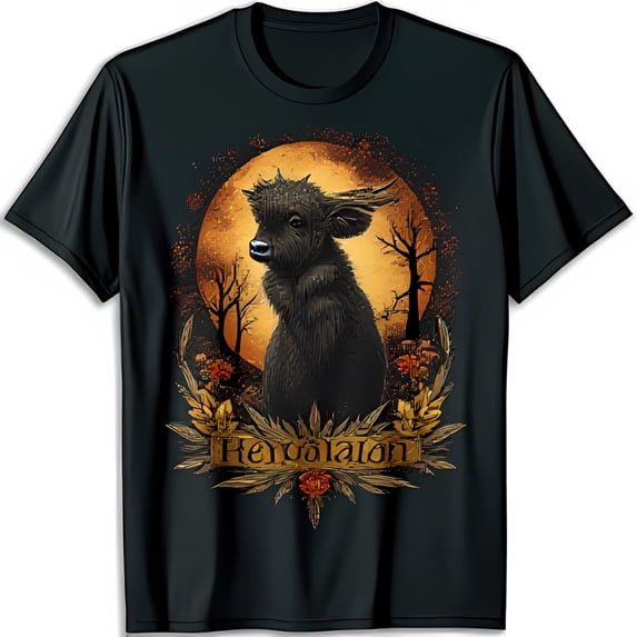 Black T-Shirt with Enchanting Design Under Full Moon Glow