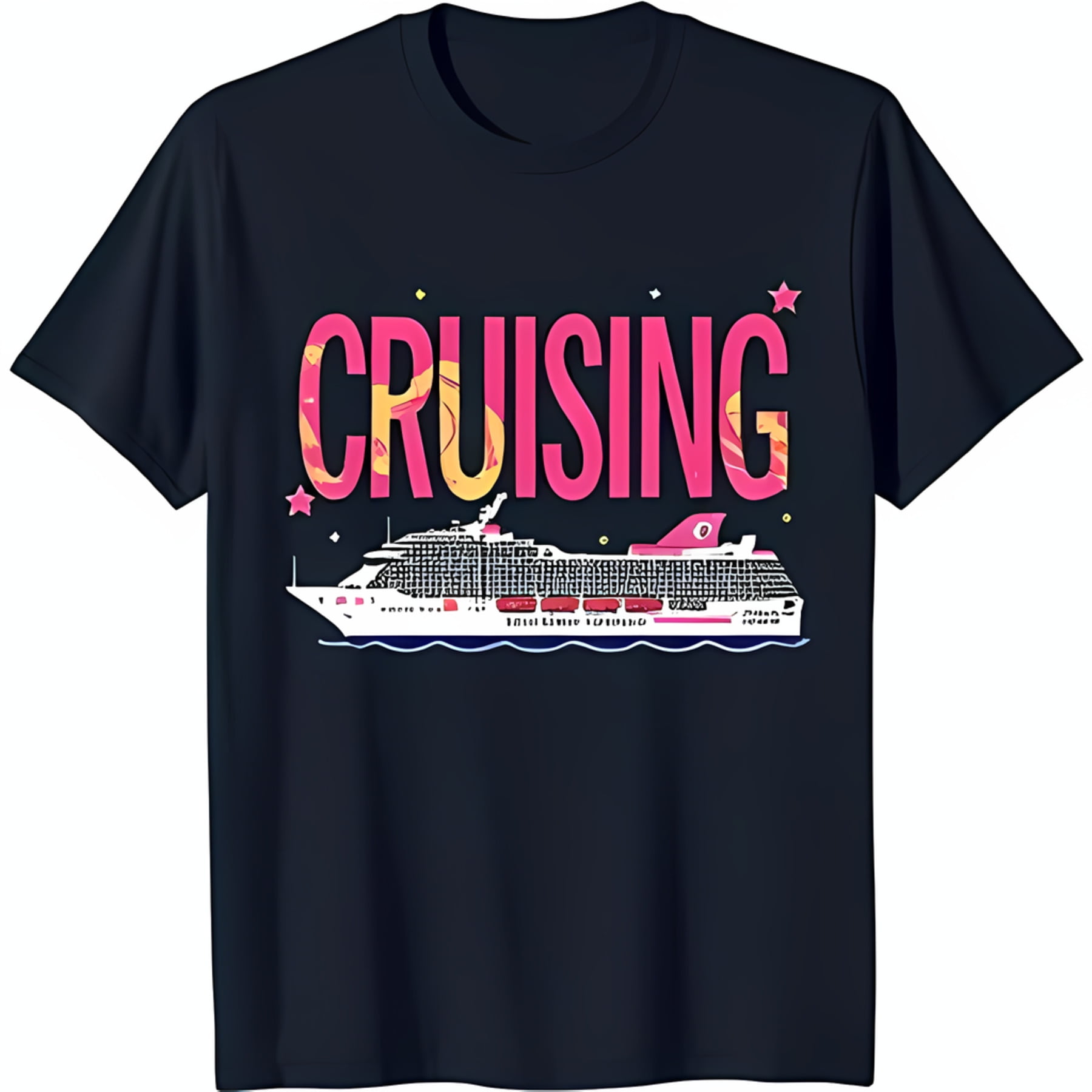 Black TShirt with Eye Catching Cruise Ship Graphic for Cruise Lovers