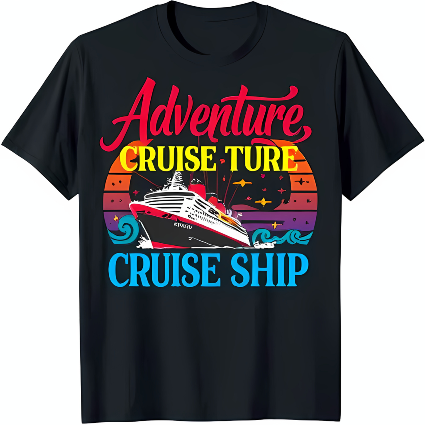 Black TShirt with Eye Catching Cruise Ship Graphic for Travel Lovers