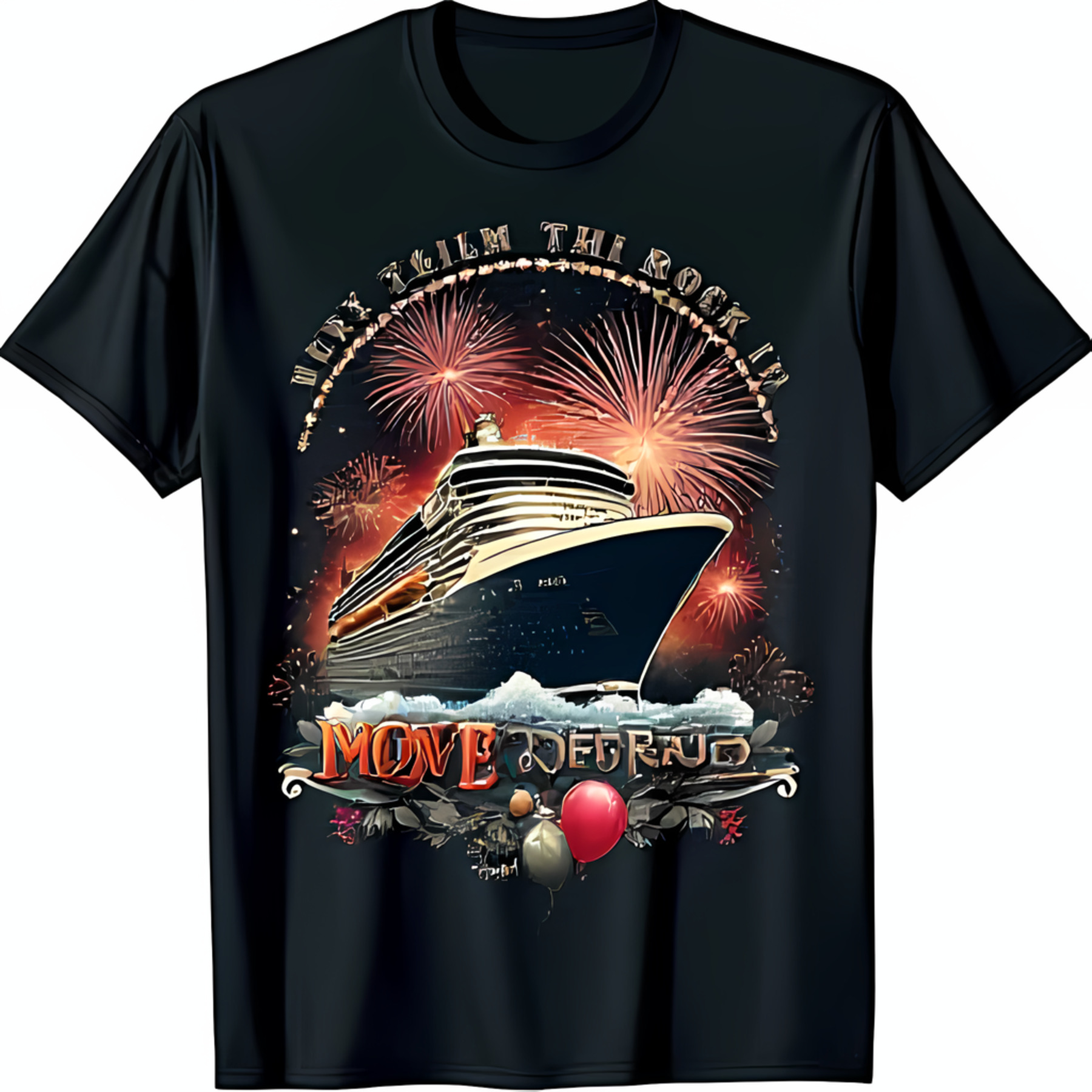 Black TShirt with Eye Catching Cruise Ship and Graphic