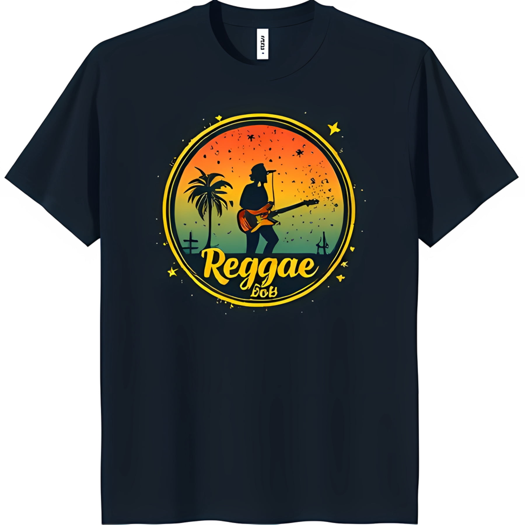 Black T-Shirt with Eye Catching Reggae Music Graphic for Casual Outings ...