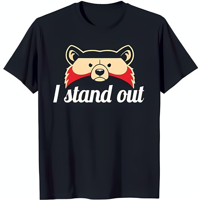 Black TShirt with Face Graphic & 'I Stand Out' Text