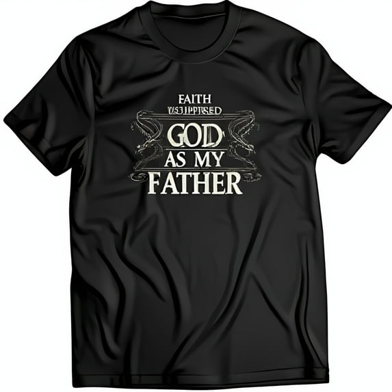 Black T-Shirt with 'Faith Disguised God As My Father' Design & Swirl Art