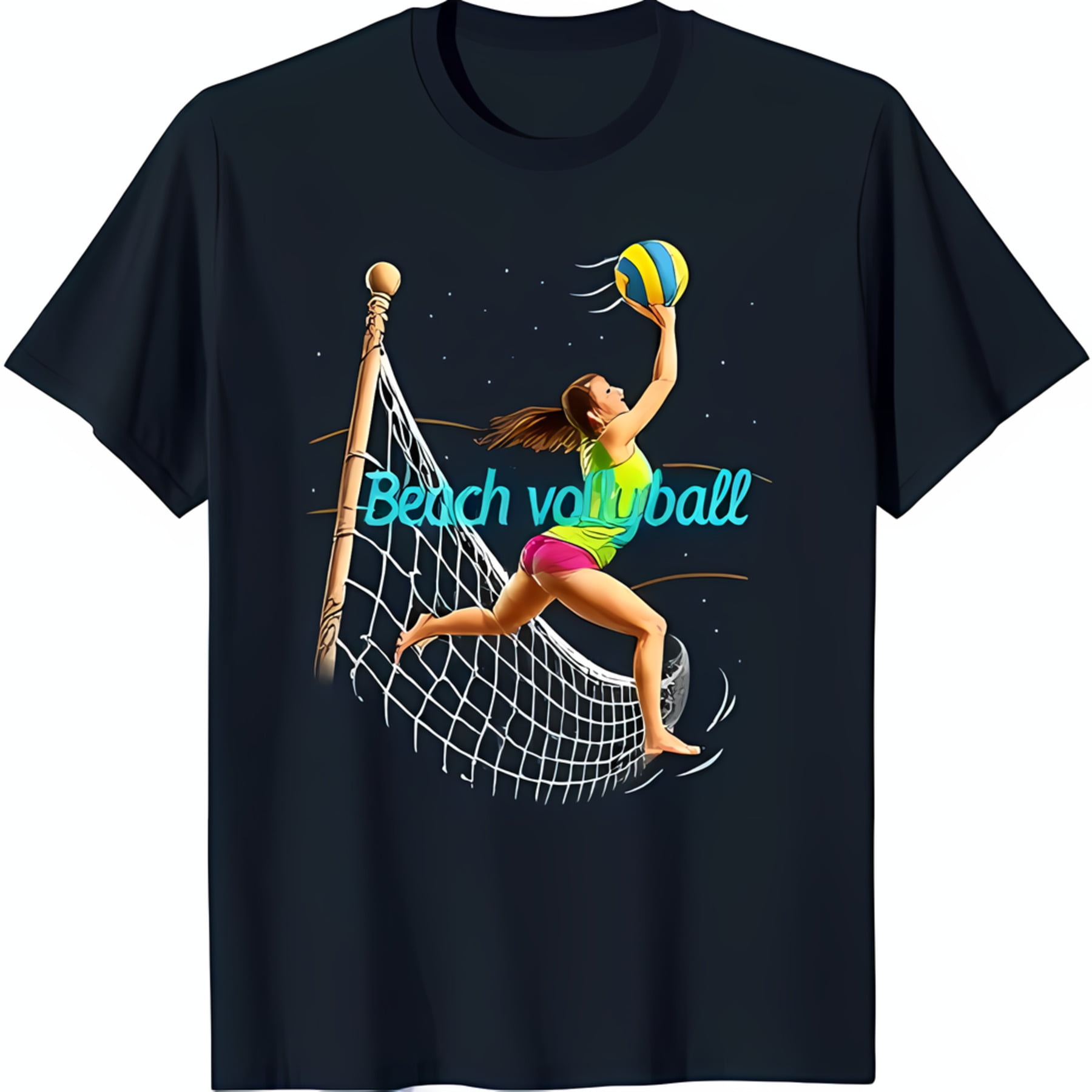 Black TShirt with Female Volleyball Player Graphic Beach Volleyball
